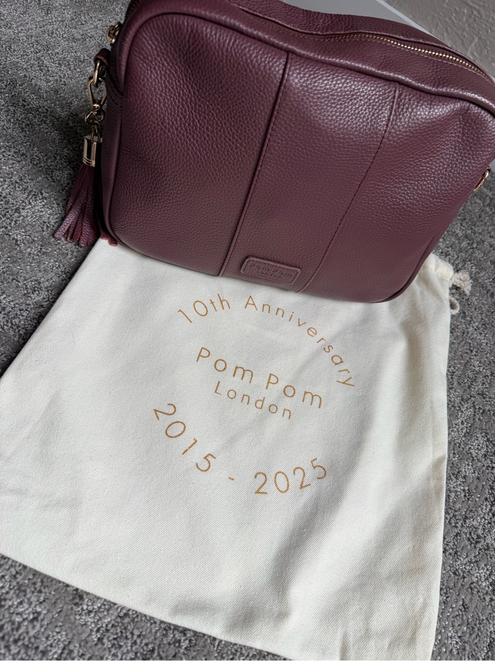 Pom Pom London Plum Pebbled Leather Crossbody Bag